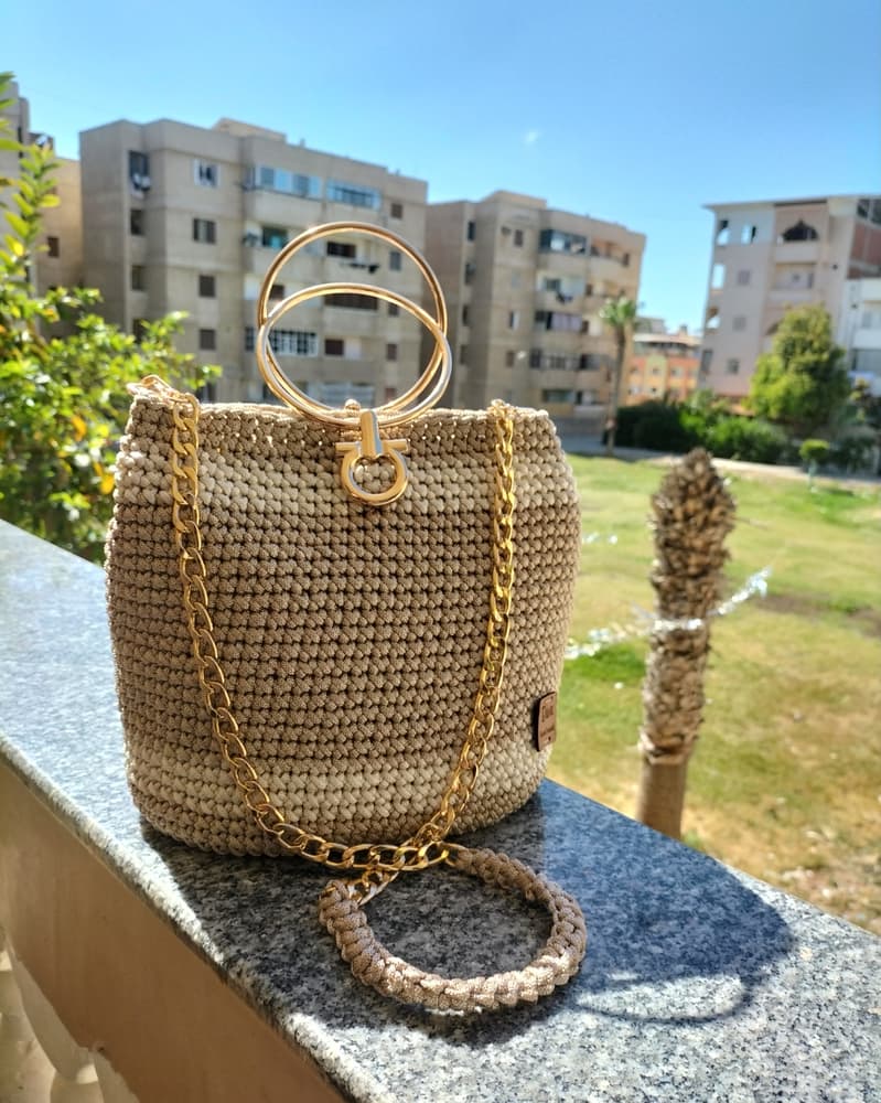 Handmade bag  with Off white color And beige color 