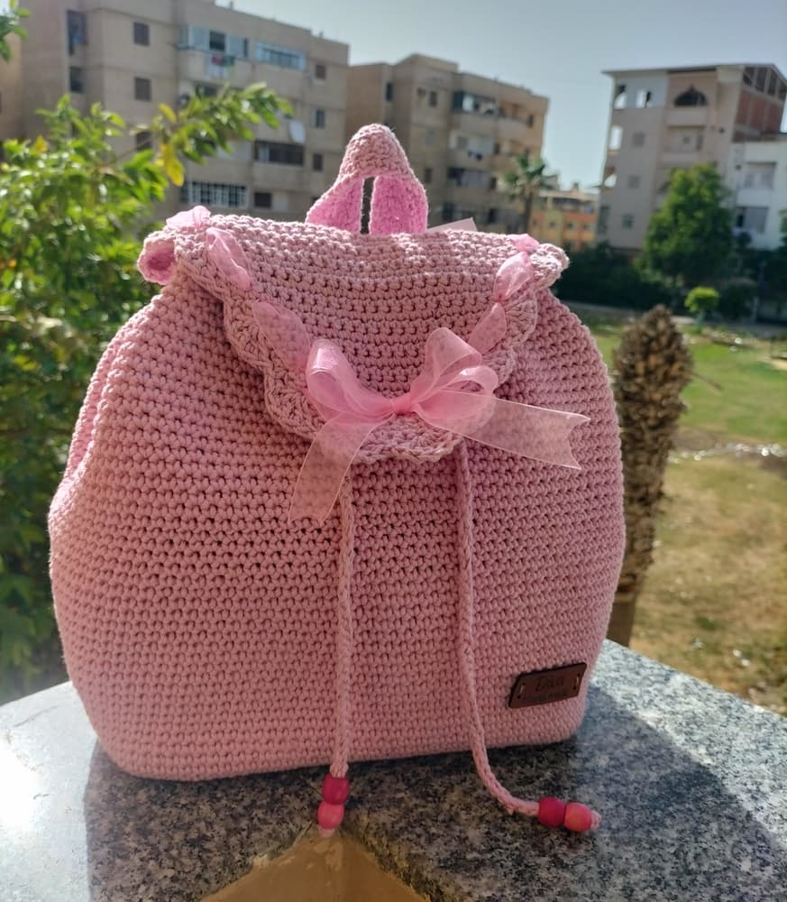 Handmade bag  with pink color  and cotton yarn 