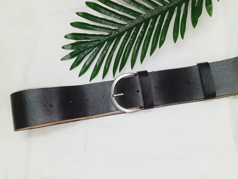 Wide belt (genuine leather), black