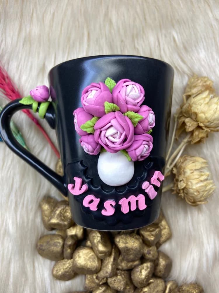 Dark Floral Mug - Customized Name Handmade