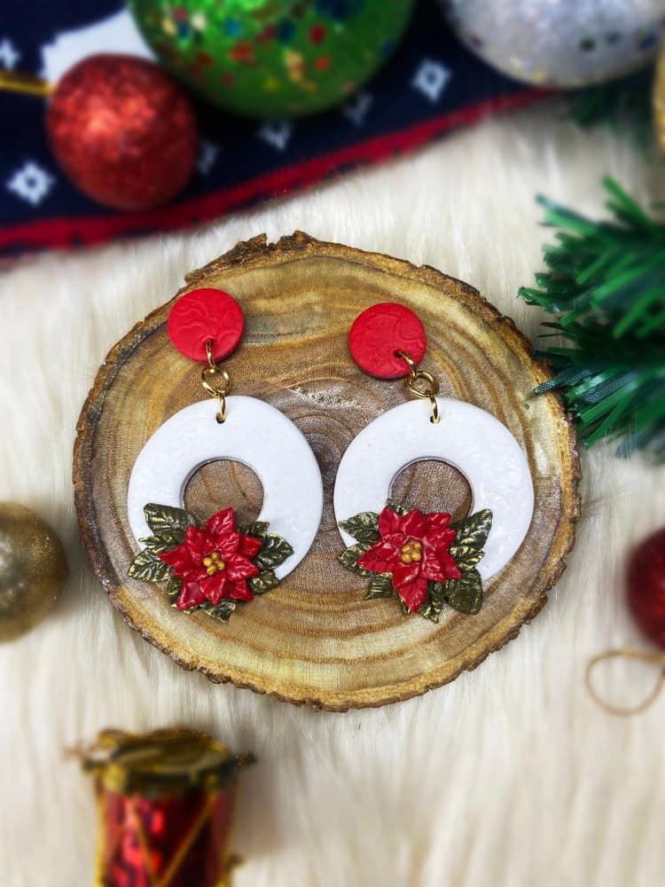 Christmas round roses earrings 