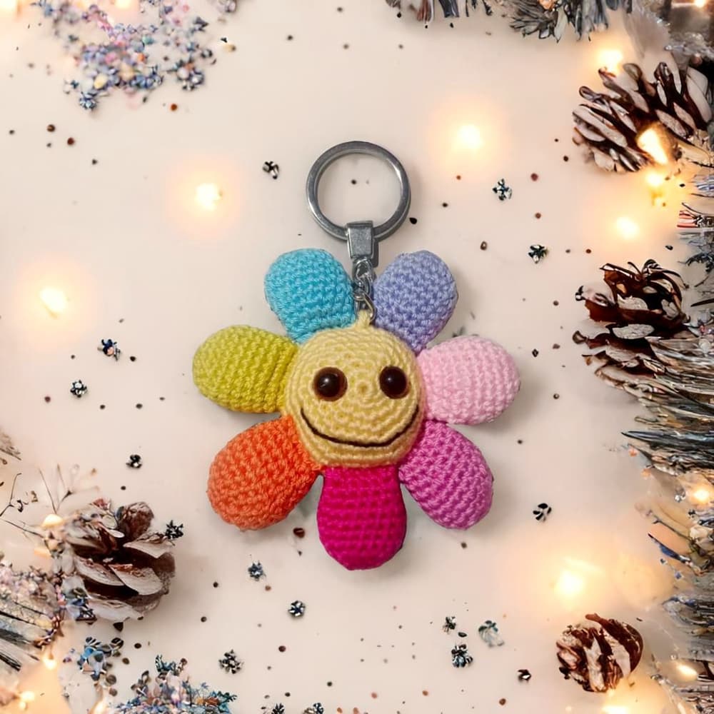 Handmade Amigurumi keychain Colorful smiley rose 